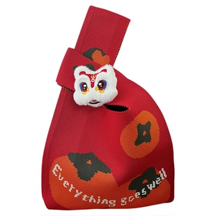 针织小包女士购物袋圣诞节包包软编织包新年礼袋礼品包复古手提包