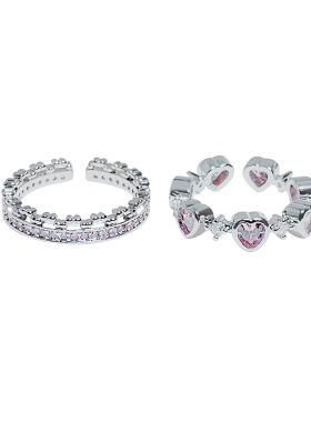 女韩系爱心少女女戒指开口可调节