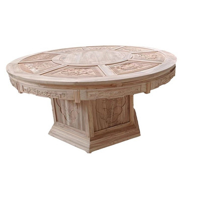 北榆木圆形餐桌椅组合圆桌全实木