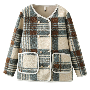 大码外套女胖mm秋冬高级感2025新款200斤时尚双排扣格子毛呢大衣