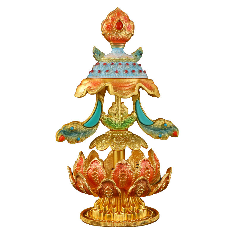 藏式八吉祥合金摆件彩绘八宝吉祥莲花底套装民族风桌面供奉摆件