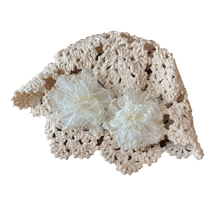 蕾丝花朵镂空包头帽女夏季百搭显脸小手工编织帽薄款套头毛线帽子