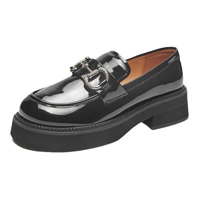 热风女鞋女士设计感小皮鞋厚底英伦风百搭乐福鞋潮女