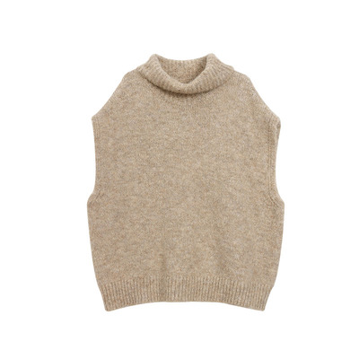 羊毛拉毛高领背心无袖毛衫