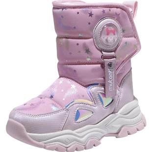 牧童女童雪地靴冬季东北冰爪加绒保暖时尚儿童大棉靴加厚防水童鞋