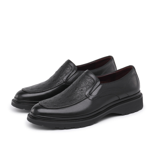 克雷斯丹尼男鞋牛皮鸵鸟皮组合商务休闲皮鞋男款舒适一脚蹬加州鞋