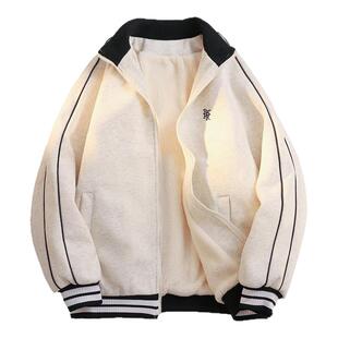 GKKRT美式复古羊羔毛棉衣外套男潮牌慵懒秋冬加厚立领棒球服卫衣
