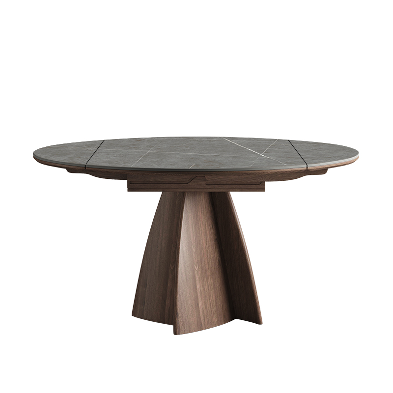 可伸缩圆餐桌轻奢高端小户型方圆两用多功能旋转意式实木岩板餐桌