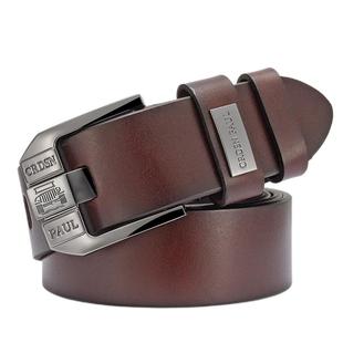 卡帝森保罗男士皮带真牛皮针扣中青年商务休闲扁针头层牛皮裤腰带
