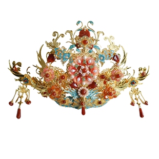 清月鹿鸣原创【锦凤团花】古风婚冠中式婚礼凤冠铜镀真金发冠头饰