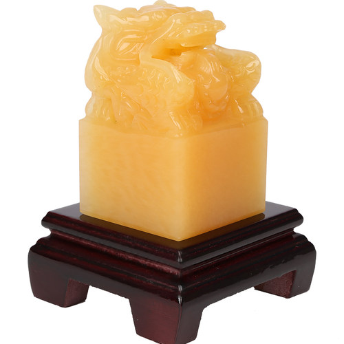 御龙印盘龙福升祥龙官印摆件黄玉石玉玺印章龙印摆件可定制刻字