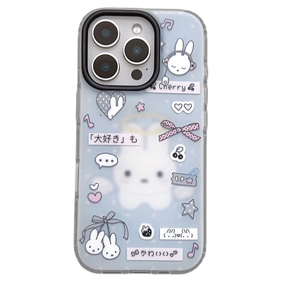 苹果16promax手机壳简约蓝色兔子