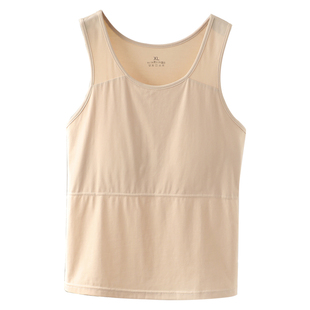 带胸垫吊带背心文胸一体内衣纯色棉防凸点中老年夏季妈妈打底汗衫