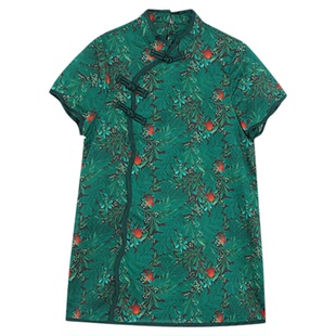 允儿妈女童夏季新款100支长绒棉碎花旗袍裙 宝宝洋气连衣裙礼服裙