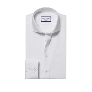 CHARLES TYRWHITT修身白色衬衫男纯棉休闲温莎领商务男款内搭免烫