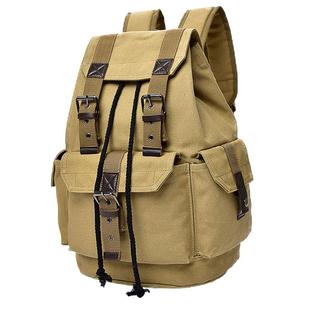 帆布双肩背包男女复古休闲牛仔旅行李大容量初高中大学生书包抽带