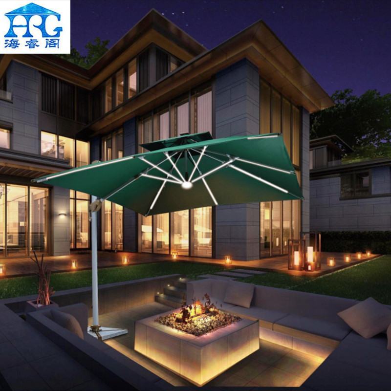 户外遮阳伞 庭院花园铝合金伞露台室外沙滩伞 太阳能灯条大罗马伞