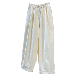 ManMans白色加厚阔腿休闲裤冬季新款日系松紧高腰廓形宽松长裤女