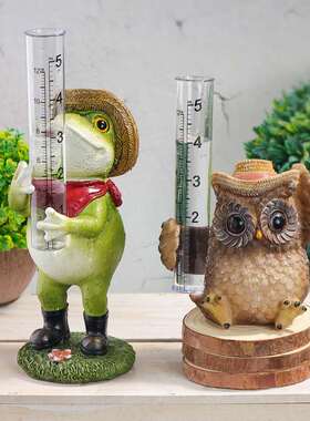 美式花园侏儒小矮人量雨器猫头鹰摆件户外园林树脂小鸟雕塑工艺品