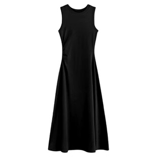 黑色无袖连衣裙女背心裙高级感收腰纯棉夏天巨好看的掐腰气质长裙