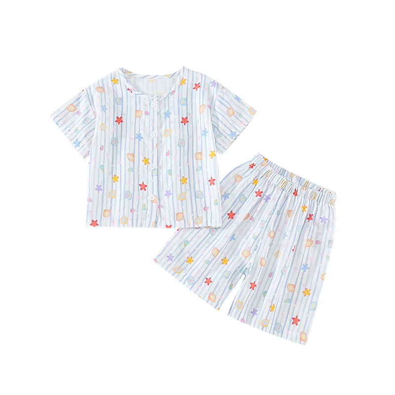 男童夏季纯棉纱布空调服套装