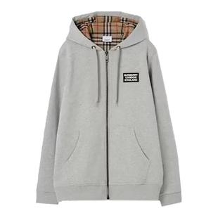 BURBERRY博柏利男士棉质灰色拉链连帽夹克卫衣外套