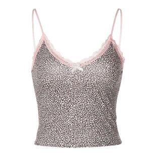 纯欲辣妹蕾丝拼接豹纹吊带背心2026夏季新款修身显瘦短款百搭上衣