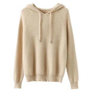 年末清仓2023新秋冬羊绒连帽卫衣女加厚羊毛衫帽衫宽松大红色外搭