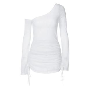 gusty韩系纯欲温柔风斜肩针织连衣裙性感辣妹长袖透视绑带包臀裙