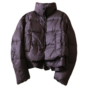 纯色可拆卸荷叶边衣摆宽松显瘦立领短款加厚保暖外套女羽绒服Q196