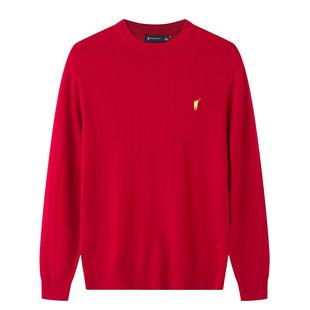 POLOWALK男士新年红色针织衫秋冬新款羊毛毛衣通勤百搭休闲上衣