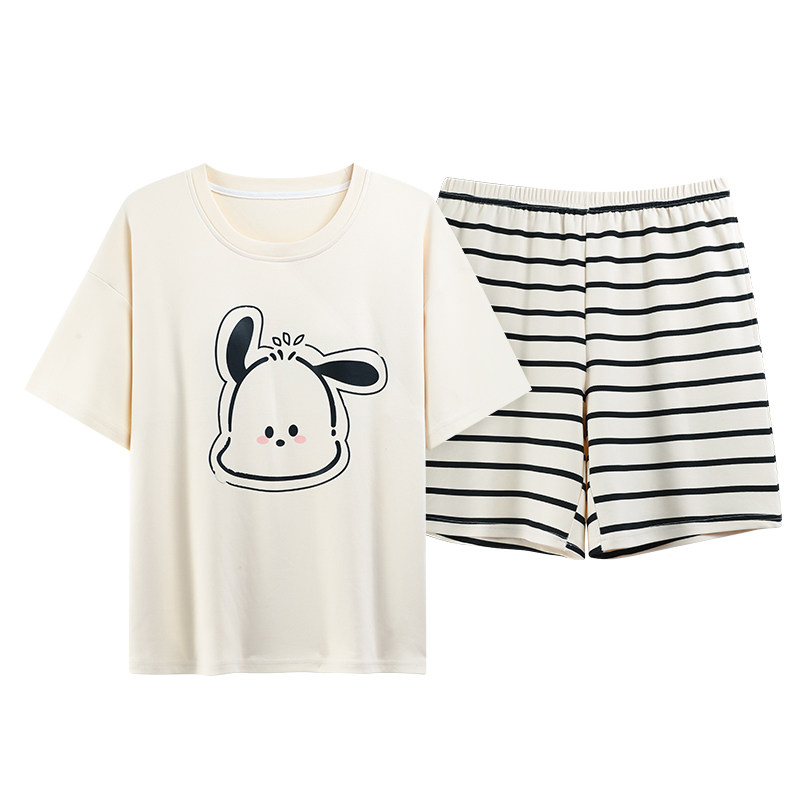 夏睡衣套装女自带胸垫家居服大码