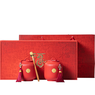 吾家有喜事红色茶叶罐小号陶瓷密封灌故宫廷风新婚糖果伴手礼定制