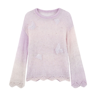 MISSCOCOON可可尼渐变紫色蝴蝶毛衫女2025秋冬新款羊驼毛针织衫