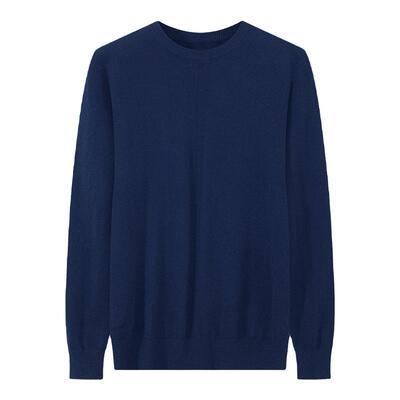 鹿王100%羊绒衫男士圆领平针毛衣男商务保暖简约套衫春秋新款