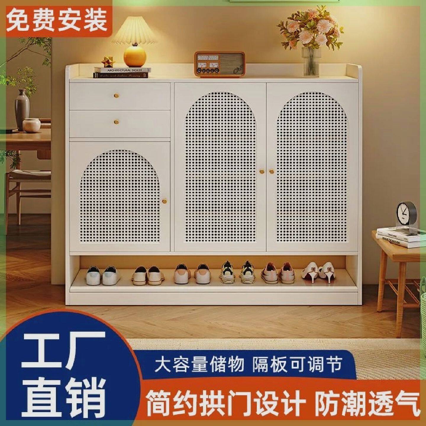 鞋柜大容量家用门口入户法式实木玄关鞋架一体隔断靠墙收纳储物柜