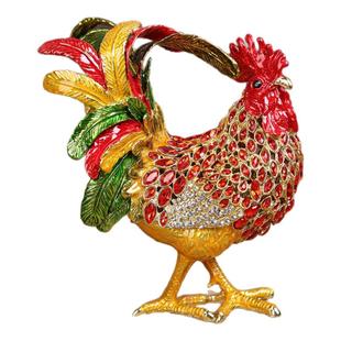 轻奢商务礼品珐琅彩大钻公鸡办公室创意风水摆件金属生肖工艺品