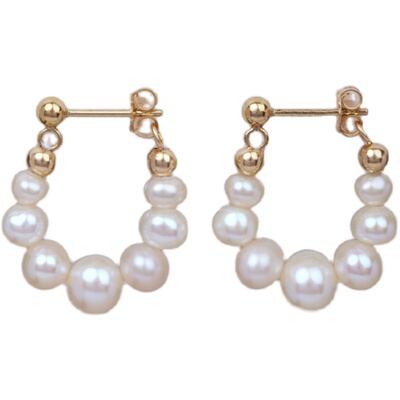 强光泽天然珍珠小众耳钉耳圈