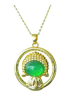 古法鎏金镶天然冰种帝王绿玉髓宝宝佛吊坠玛瑙项链配证书礼盒链子