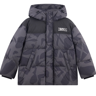 ei童装男童连帽款羽绒服2025冬装新款中大童户外运动保暖外套