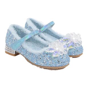 爱莎加绒女童皮鞋秋冬款2025新款儿童高跟鞋女公主冬天洋气配礼服