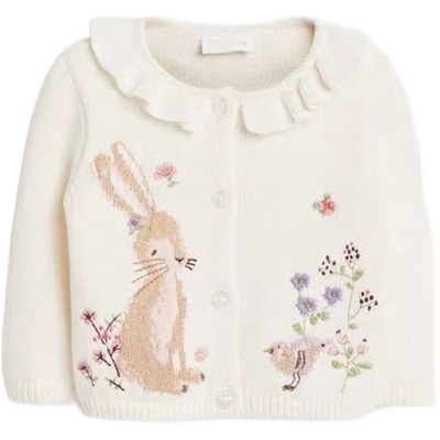 欧美刺绣春秋女童棉线毛衣开衫