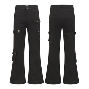 海王日记绑带裤美式ro小众vibe显瘦微喇长裤设计多口袋工装长裤子