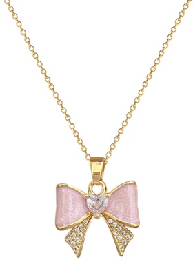 儿童粉色蝴蝶结满钻锁骨链