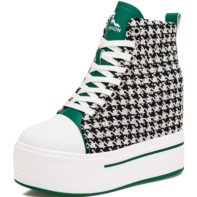 12厘米高帮帆布鞋内增高厚底鞋