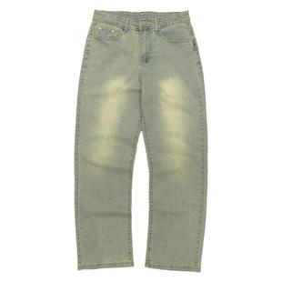 洗白牛仔裤男阿美咔叽宽松直筒拖地裤重水洗夏季薄款阔腿老爹裤女