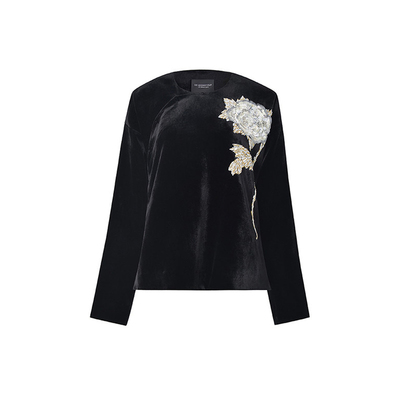 M ESSENTIAL 马凯【真丝丝绒 昙花刺绣新 圆领上衣】no退可换