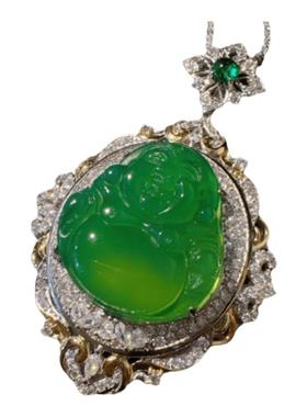 巴西绿玉髓佛公花瓣宝石项链 新中式掐丝錾花绿玉髓锆石手链套装