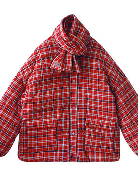 红格纹中长款羽绒服忆旧加厚复古