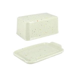 ezicok黄油盒陶瓷盒子食品收纳盒餐具带盖盘子牛油碟保鲜盒子方形